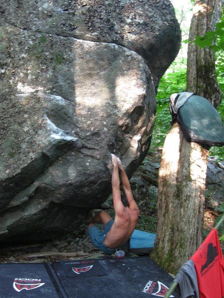 Steve Lovelace at the start to "Badger" and "Badger Right", Wildwood, Grayson Highlands VA.
