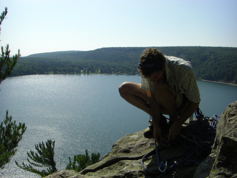 At the top with the beautiful morning sunlight.