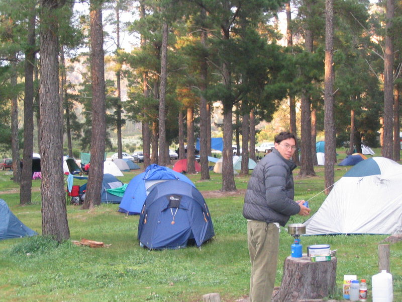 The pines campground, you'll notice that it is on a slope so you always wake up crowding one side or end of your tent, your preference.