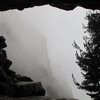 A rainy view of the Arete from Petzoldt Caves