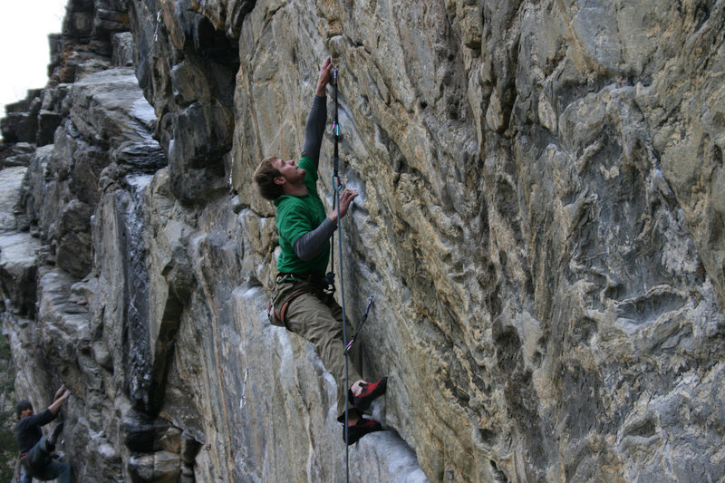 Sticking the crux cross.