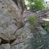 At the belay ledge.  Setting an anchor is easy with tricams and small C3's.