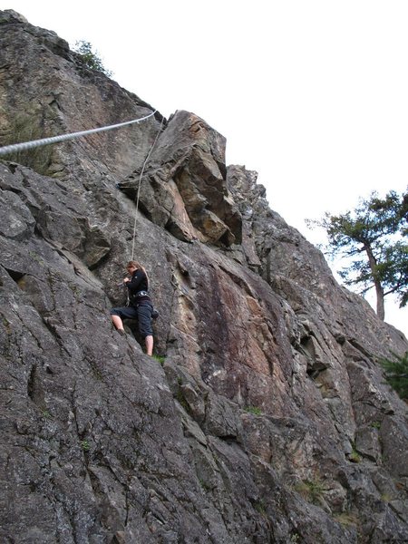 Climbing up the lower angle terrain to the "open book"