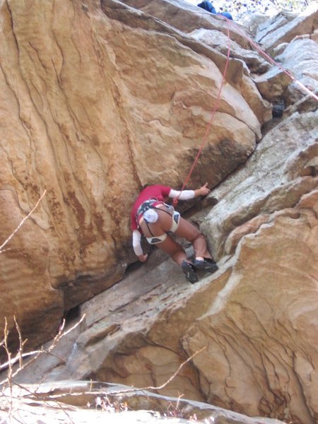 Part 1 ...<br>
<br>
Top-roped. We tied off on a tree at the top (jacket or something to keep the rope from rubbing)