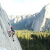 Alex Abzug enjoying Pine Line, at the Base of El Cap