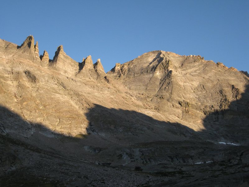 View of the north side of Pagoda and the Keyboards from upper Glacier Gorge.