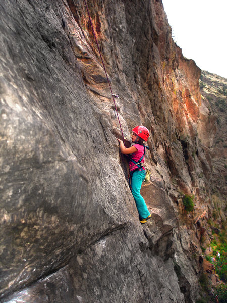 Mazzi Childers on her new favorite climb, "First Impressions-(5.9+)." The Little Eiger. Clear Creek Canyon, Colorado.