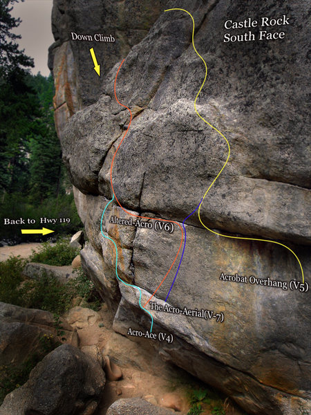 Photo beta for "Altered-Acro." In the beta photo fallow the ORANGE line for further route finding directions.