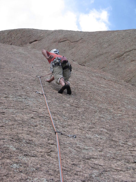 Chuck Graves starting up last pitch - 14 bolts - steep and hard.