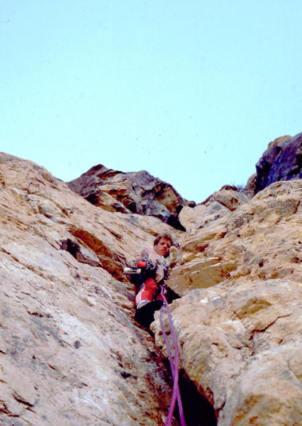 The sharp, pegmatite, off-widths, Dragon Chimneys atop Stratosphere