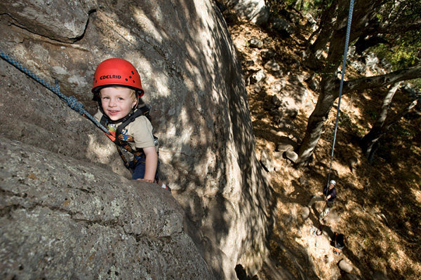 Bryson, age 2-1/2 years, enjoys the excellent climbing on the Cracked Wall at Bishops Peak.
