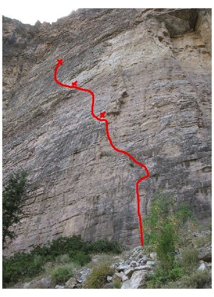 General route location, two bolt anchors at each belay.