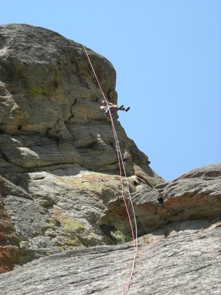 The "free" portion of the rappel.