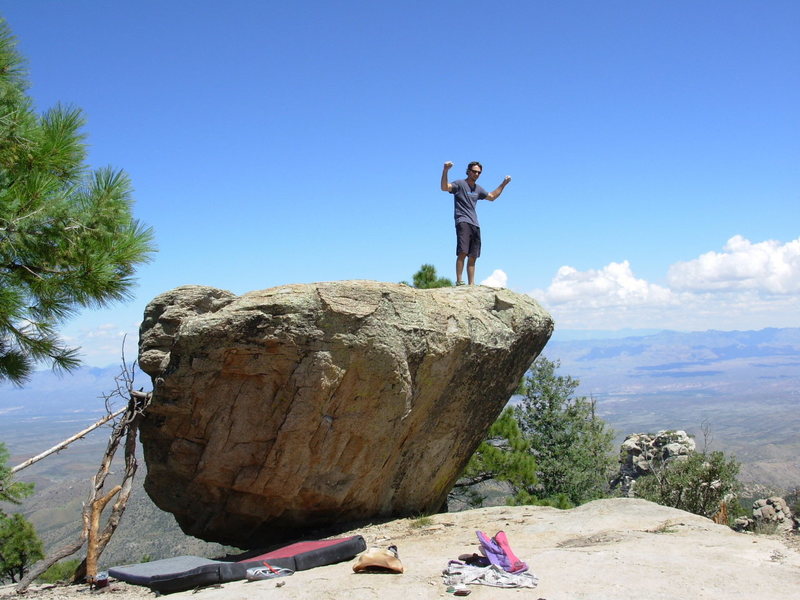 You can only pump fists if you have a sweet pink backpack! Easy to have a great time at this boulder. Fun climbing and a great setting.