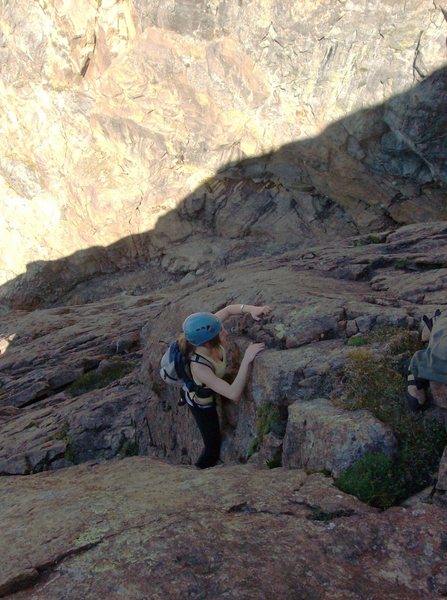 A Ropeless Tamara Slade Exiting a Corner on the West Buttress
