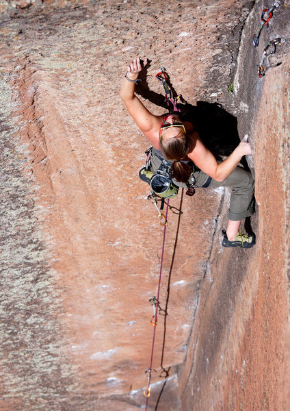 Steph making the final moves for her onsight of NMCTB.