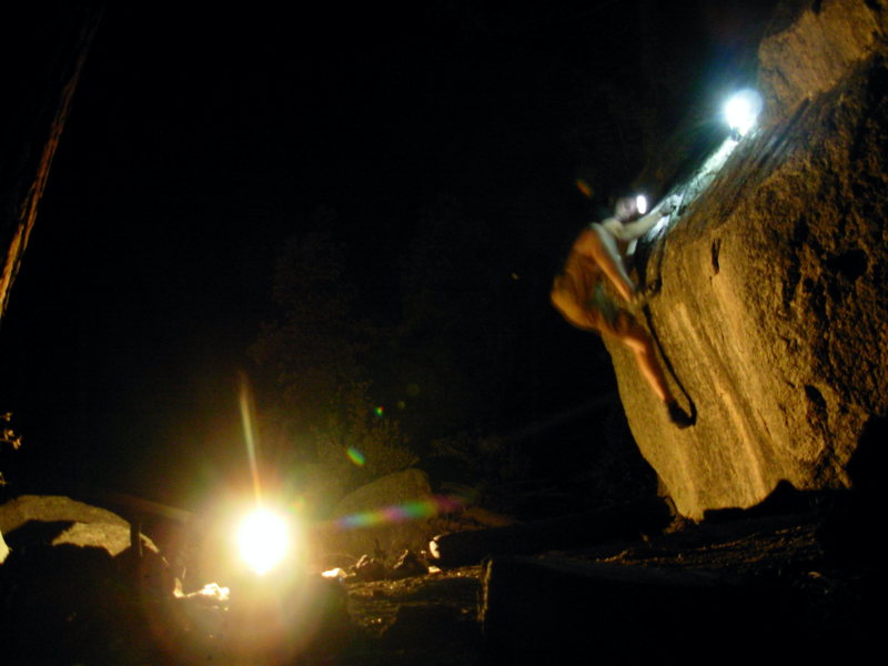Foot high, slap and press. South Side Mantle at the Rose Canyon Entrance boulders.