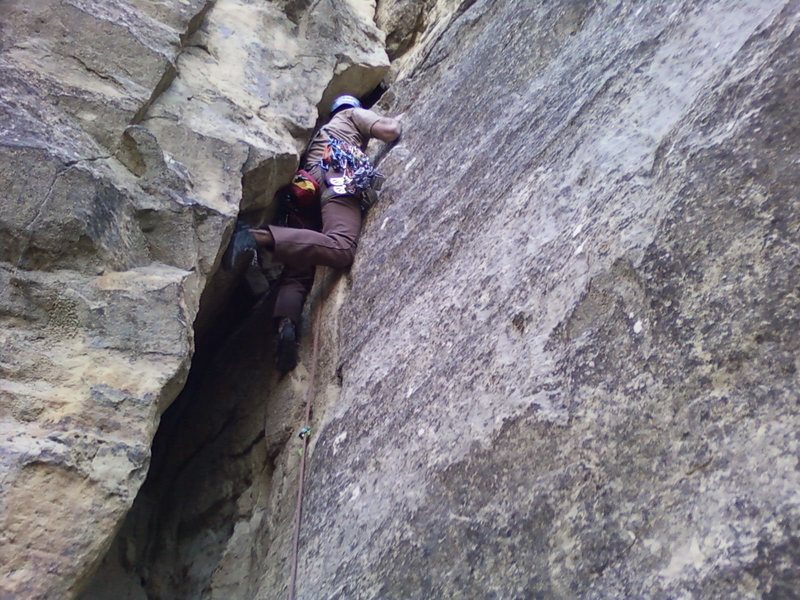 Jared just before the Crux of the Cave Route.