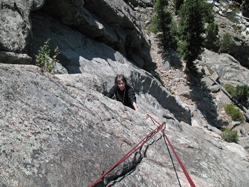 P1 of a 175', two pitch 10c sport climb in southern Boulder County. September 2009.