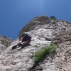 Climbing at Wild Iris in Wyoming.  I think this is Anne get your drill 5.8.