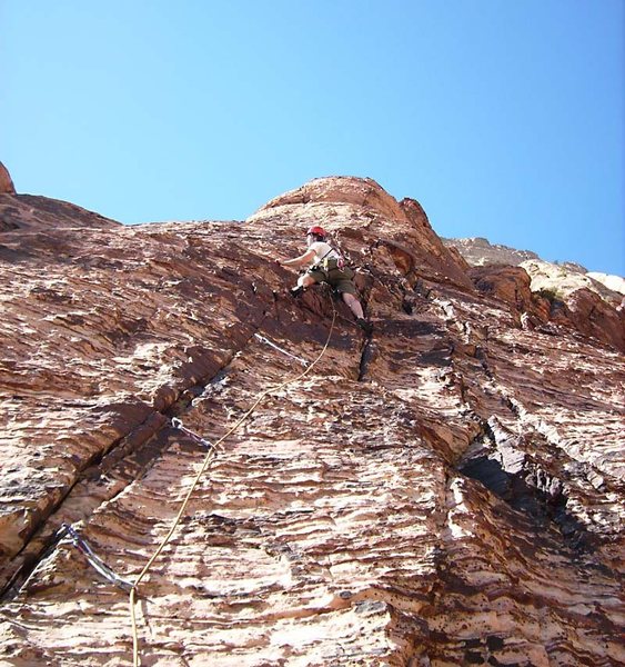 The beginning of the third pitch features more relaxed climbing.
