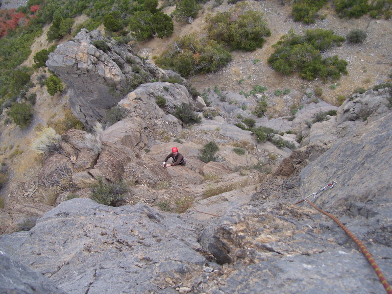 Brett heads up pitch 2. This pitch is only so-so until the steep corner at the end is reached.
