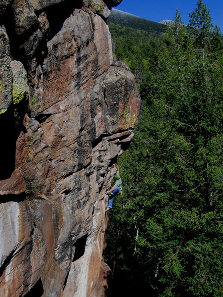 Colin Cox stretching it out on the second ascent of Burning Point, Peaks Crag, AZ