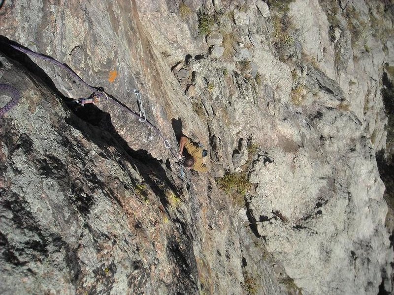 Just past the first crux and bolt on pitch 3.