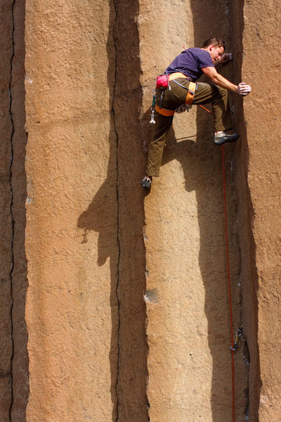 Tommy Caldwell working on the project immediately to the left of Gold Rush.<br>
<br>
The first 5.13 at Trout Creek?