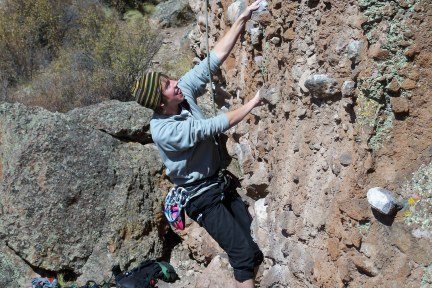 Charlie checks out the steep cobble smorgasbord.
