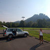 Laura her car and our gear on an incredible summer morning at Seneca Rocks, WV