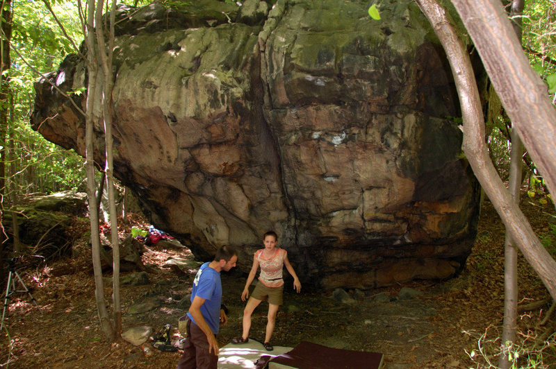 An overview of The Dragon Block, Foley's Wall Left, Connellsville, PA 2 main problems on this side. The Dragons Belly on the left, The Two Busketeers on the right.