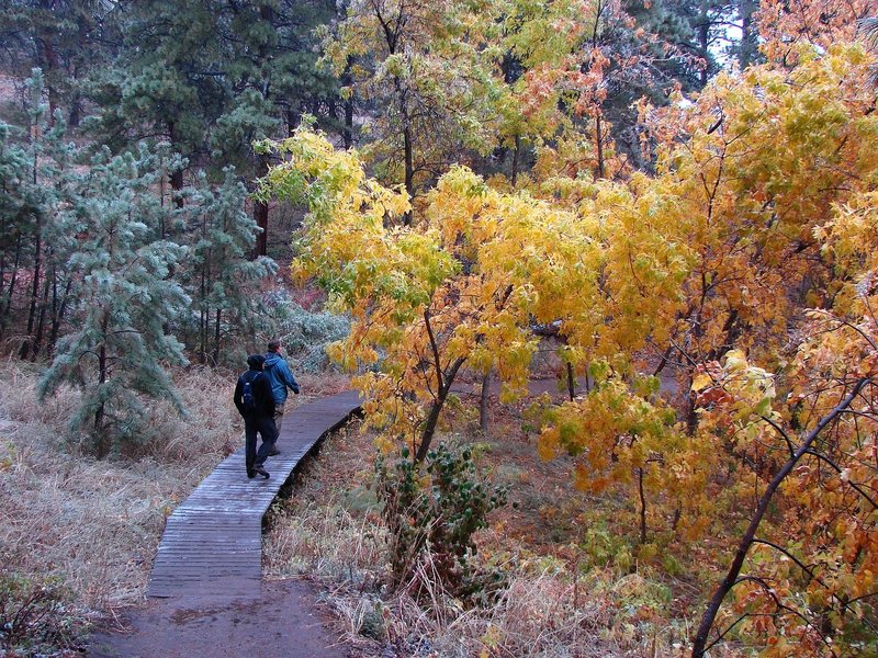 Hiking around the Flatirons in the freezing rain, October '09.