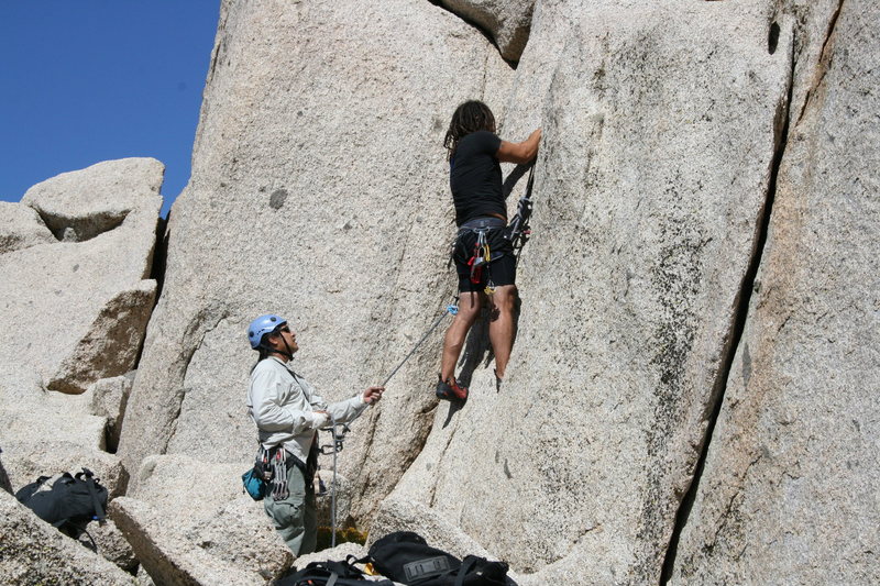 Grapevine Canyon<br>
Albert belaying Roger on one of his first trad leads.