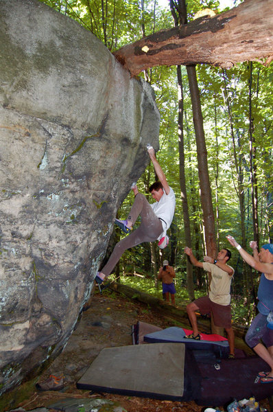 Carl Samples climbing Unbridled Spirit V3 at The Ridge Bouldering, Connellsville, PA