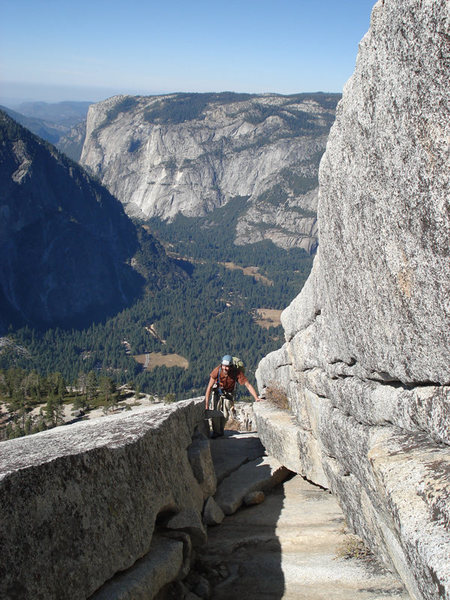 A really cool feature we found while scrambling the upper part of Halfdome El Cap is in the back ground...