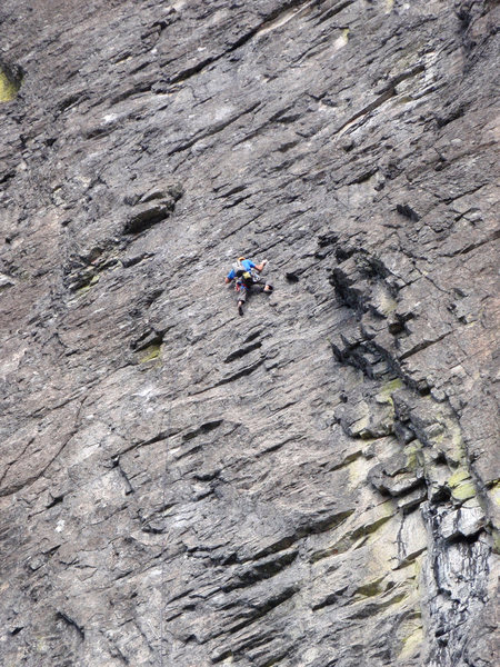 Greg Garretson on 1st pitch of the First Free Ascent.