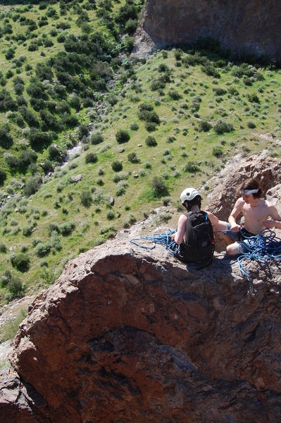 First Belay point after the gully scramble.