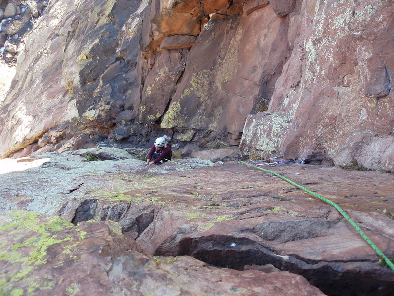 The last steep pitch. There are some loose scary holds on this pitch....