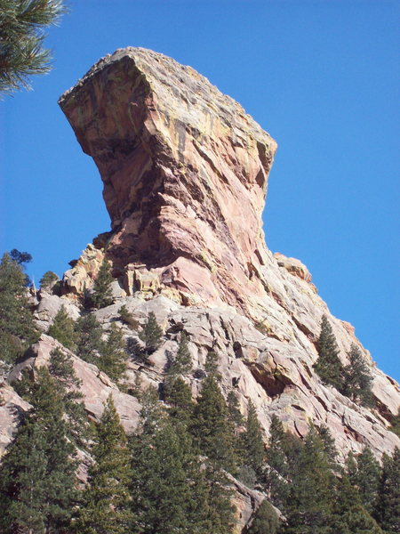 The North/West face of Devil's Thumb from Shadow Canyon Trail.