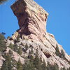 The North/West face of Devil's Thumb from Shadow Canyon Trail.