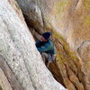 Bruce Holthouse on the first pitch of Gemstone. He was climbing the route with his son. October 2009.