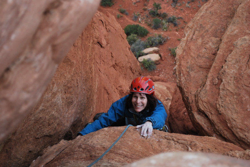 Gail just finishing the 3rd pitch; great exposure below her.