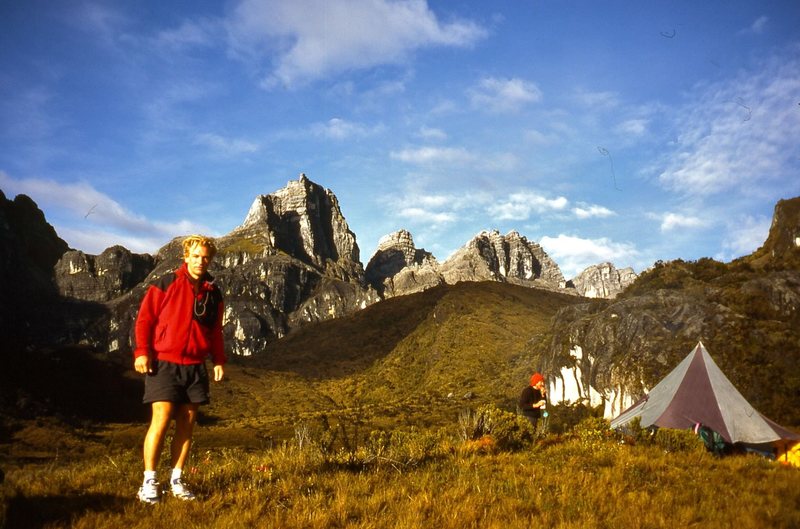 Julian Sands, with one of the Snow Mountains behind, during a short stint of sun early in the morning.