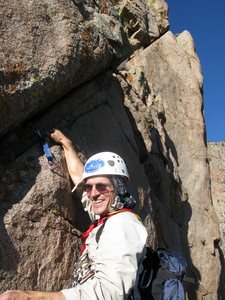 Diagonal: Start of P5 and the end of the namesake crack. Joins the middle of SE Ridge route just out of sight past the ledge/notch on the skyline.