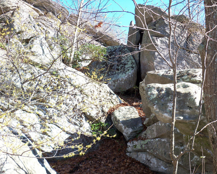 the maxima boulder is the one that is up the gap, with the arete.