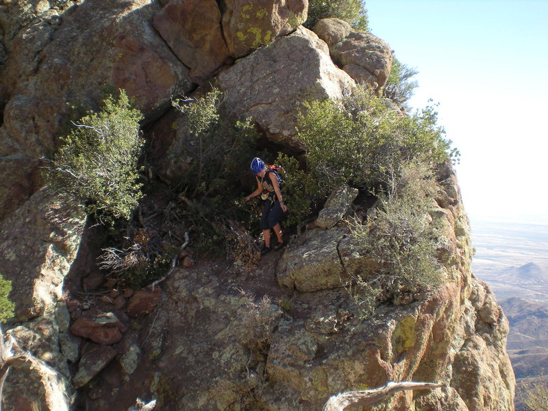 Cindy coming down into the notch before the last pitch.