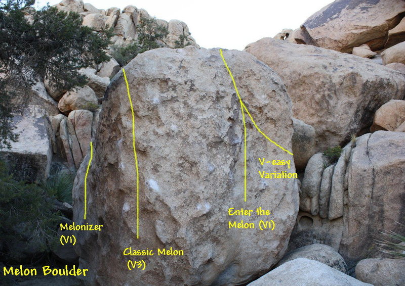 Photo/topo for the Melon Boulder, Joshua Tree NP