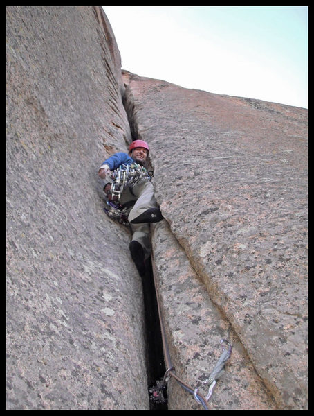 "Feed yourself into the offwidth. Expect no mercy." Leading P2 of Abracadaver. Even though it wasn't one of the crux pitches, I found this to be the most strenuous pitch by far.