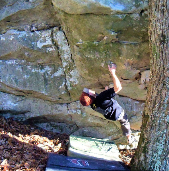 Aaron Parlier on the crux rail on "Enzyte" (V-4)